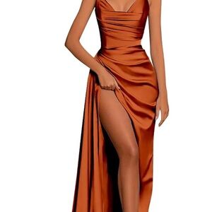 Burnt Orange Satin Bridesmaid Dress